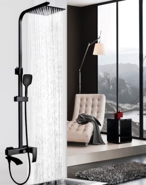 Душевая система со смесителем ALMAes Turia SDI-1808 монтаж настенная без термостата черный матовый