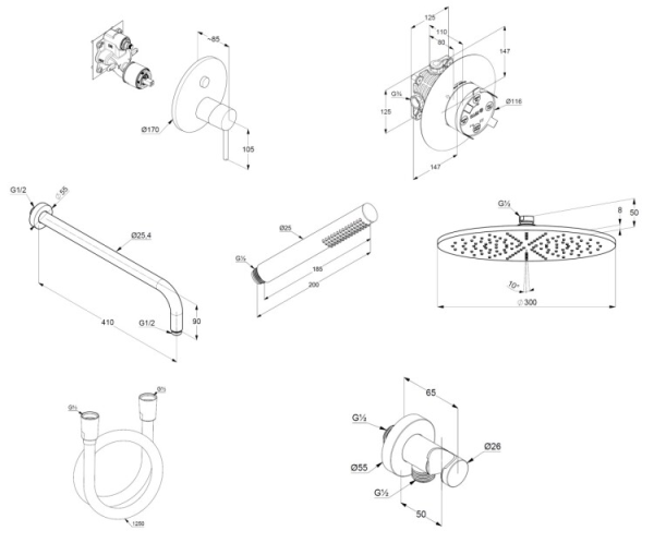 Душевая система со смесителем Kludi Bozz 38658N076 монтаж встраиваемая в стену без термостата брашированное золото