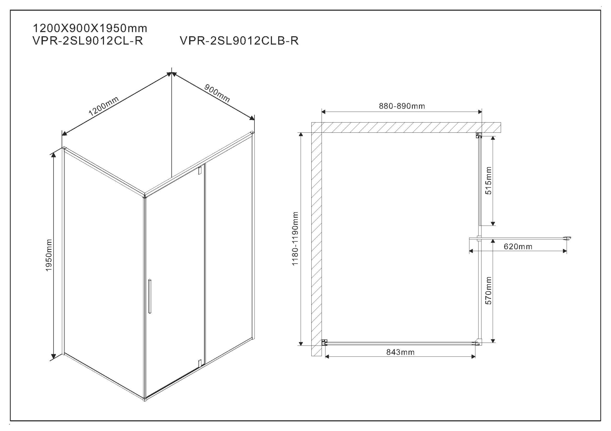 Душевой угол Vincea VPR-2SL9012CL-R 90x120