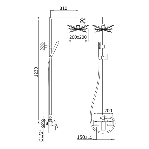 Душевая система со смесителем Cezares Porta PORTA-CD-SR монтаж настенная без термостата sunrise