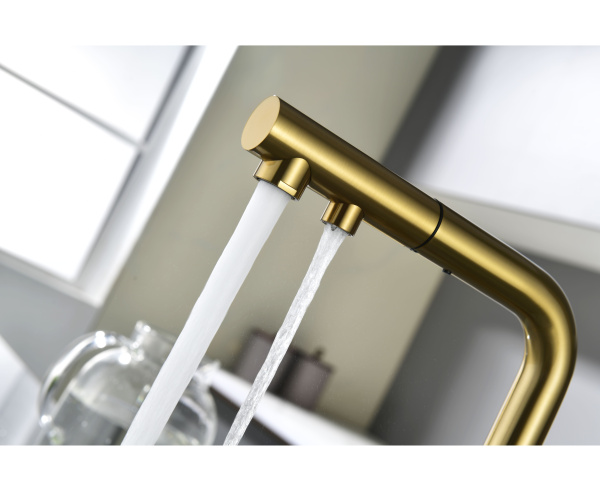Смеситель для кухни Paulmark SERPENTINE Se213222-BG с подключением к фильтру брашированное золото