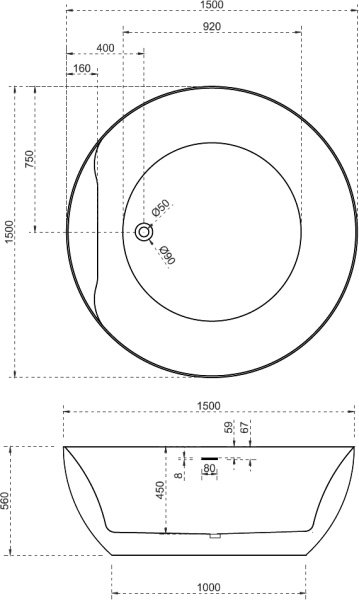 Акриловая ванна Abber  AB9280 150x150