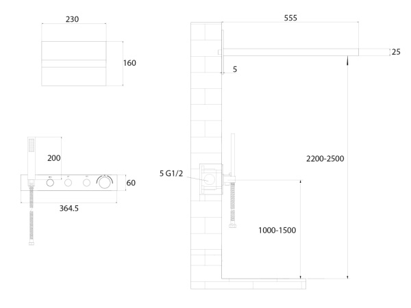 Душевая система со смесителем Abber Rund AF8752B монтаж встраиваемая в стену с термостатом черный матовый