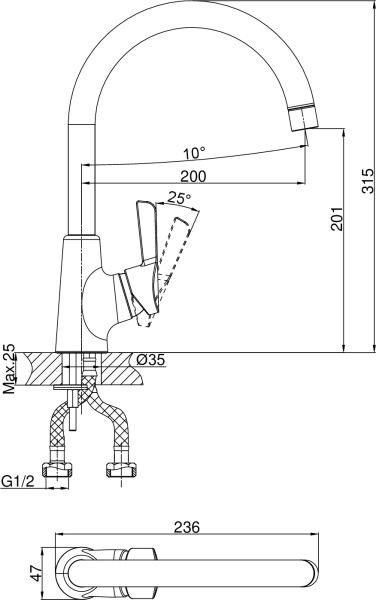Смеситель для кухни D&K Rhein DA1462401 без подключения к фильтру хром