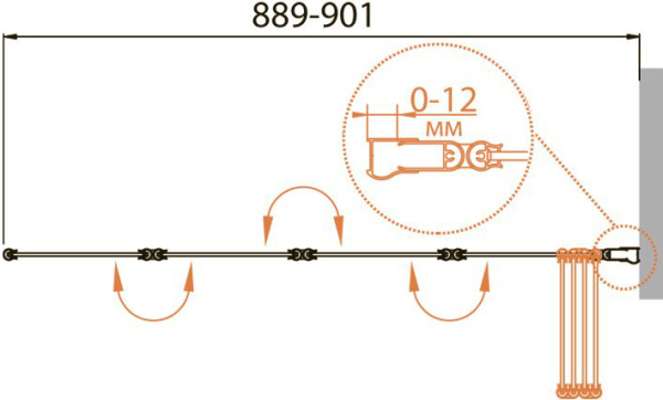Шторка для ванны складная  Cezares Relax RELAX-V-4-90/140-P-Bi-R 90.1 см, стекла рифленые, профиль серый