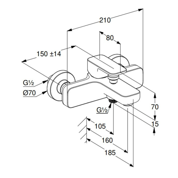 Смеситель для ванны или душа Kludi Renon 426913975 настенный 
без термостата черный матовый
