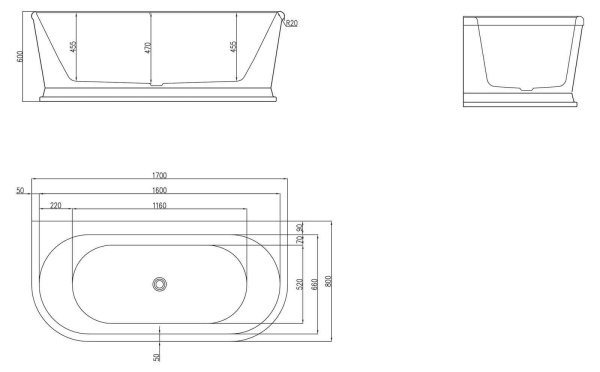 Акриловая ванна пристенная BelBagno  BB408-1700-800 170x80 овальная цвет белый