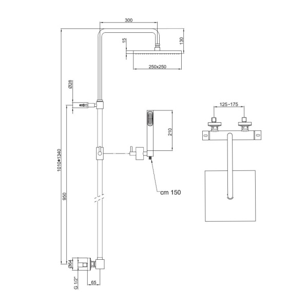 Душевая система со смесителем Webert Pegaso PE980507015METAL монтаж настенная с термостатом хром
