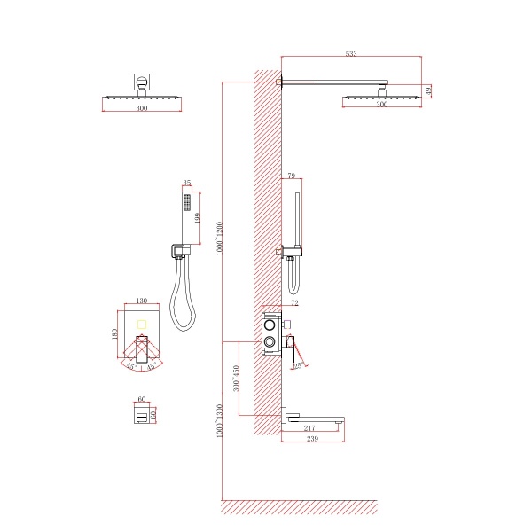 Душевая система со смесителем D&K Bayern.Liszt DA1515605A04 монтаж встраиваемая в стену без термостата черный матовый