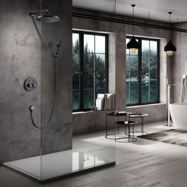 Душевая система со смесителем Black&White Universe U7566GM монтаж встраиваемая  в стену с термостатом вороненая сталь