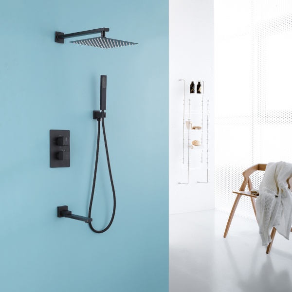 Душевая система со смесителем Abber Daheim AF8250B монтаж настенная без термостата черный матовый