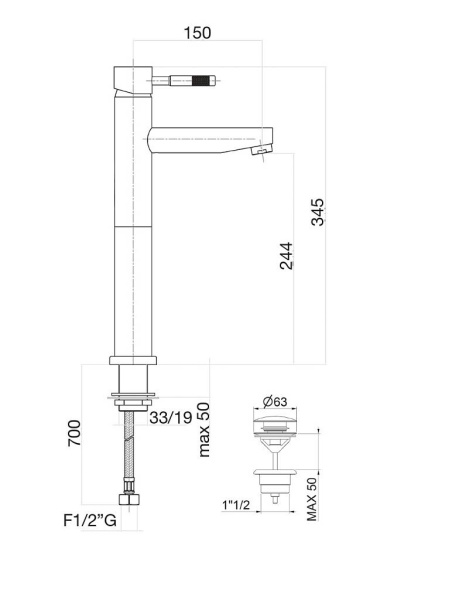 Смеситель для раковины Webert Rimini RI830402560 черный
