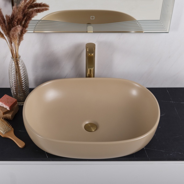 Раковина накладная овальная BelBagno  BB1084-H316 фаянс цвет бежевый матовый