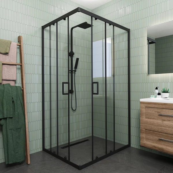 Душевой угол раздвижной Veconi Rovigo RV14-120100-01-C5 прямоугольный 120x100 стекла прозрачные, профиль черный матовый