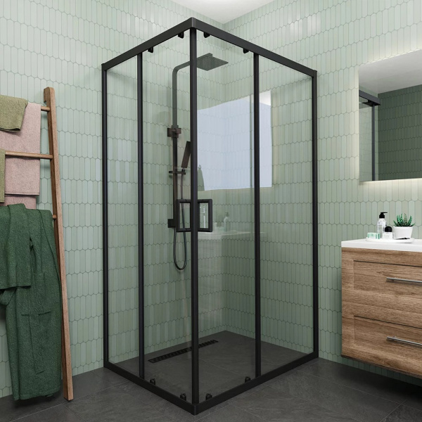 Душевой угол раздвижной Veconi Rovigo RV14-9080-01-C5 прямоугольный 90x80 стекла прозрачные, профиль черный матовый