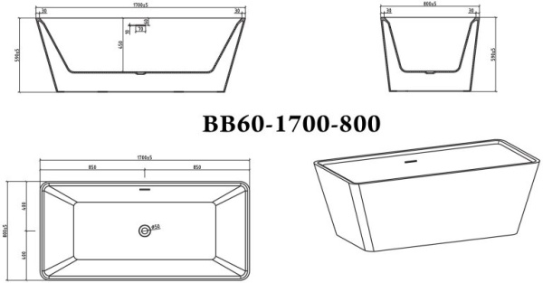 Акриловая ванна BelBagno  BB60-1700-800 170x80