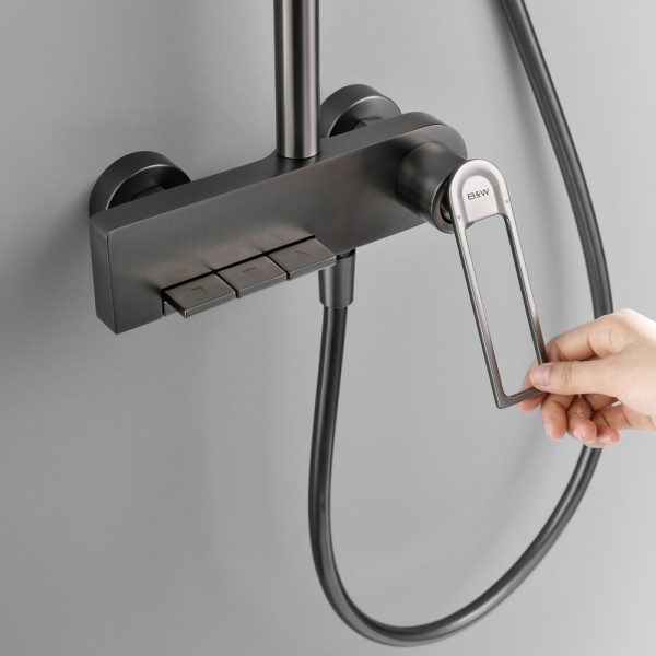 Душевая система со смесителем Black&White Universe UK9900MG монтаж настенная без термостата вороненая сталь