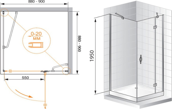 Душевой угол Cezares Bergamo BERGAMO-A-1-90-P-Cr-R квадратная   стекла , профиль 