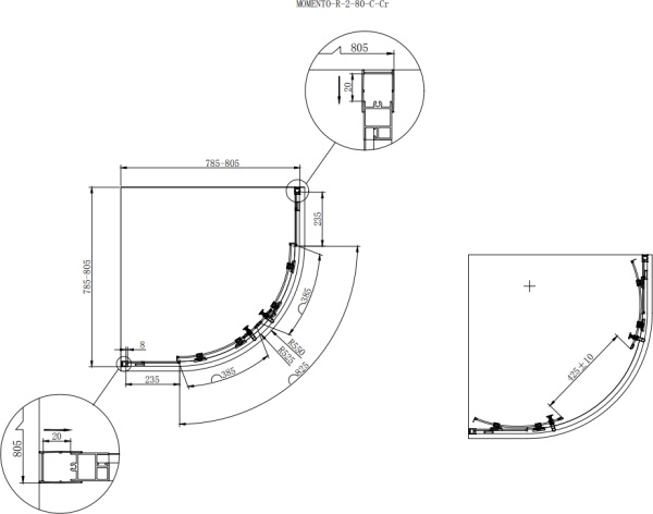 Душевой угол Cezares Momento MOMENTO-R-2-80-C-Cr четверть круга  стекла , профиль 