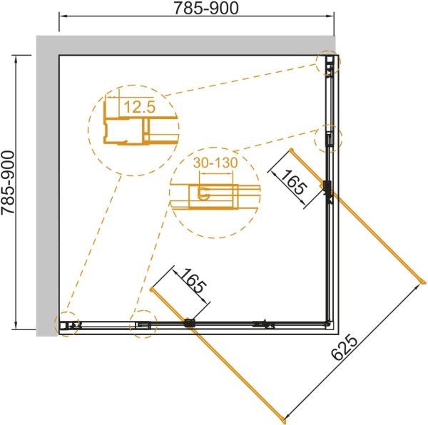 Душевой угол Cezares Variante VARIANTE-A/AH-2-80/90-C-Cr квадратная   стекла прозрачные, профиль хром