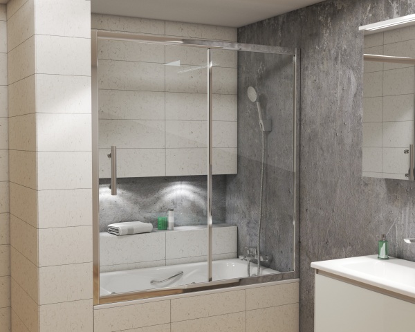 Шторка для ванны раздвижная  Grossman  GR-170/2 170 см, стекла прозрачные, профиль хром