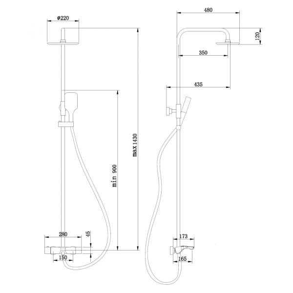 Душевая система со смесителем Abber Thermostat AF8516GL настенная с термостатом матовое золото с фиксированным изливом