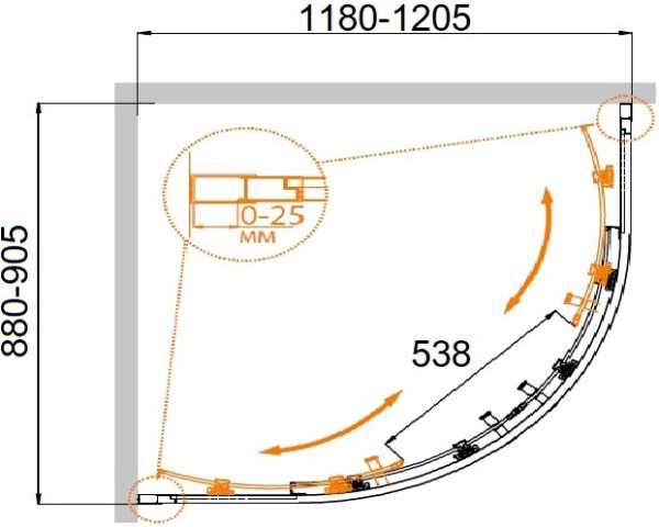 Душевой угол Cezares Molveno MOLVENO-RH-2-120/90-C-Cr-IV прямоугольная-асимметричная  стекла прозрачные, профиль хром