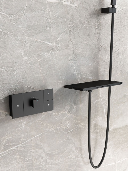 Душевая система со смесителем Vincea  VSFW-2F11TMB монтаж встраиваемая в стену с термостатом матовый черный