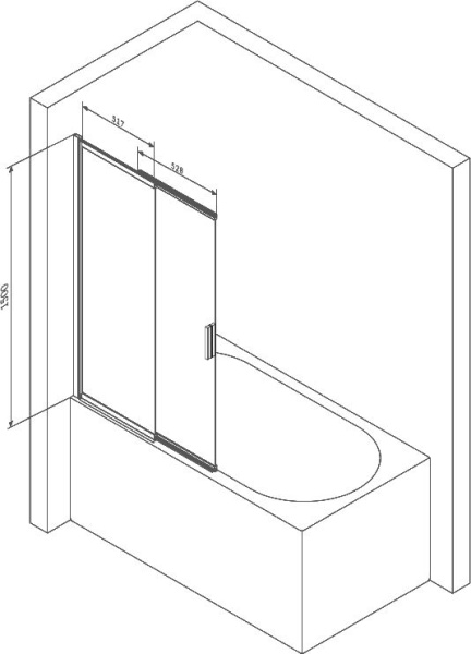 Шторка для ванны раздвижная распашная  Am.Pm Like W80S-100PS-150MT 100 см, стекла прозрачные, профиль хром