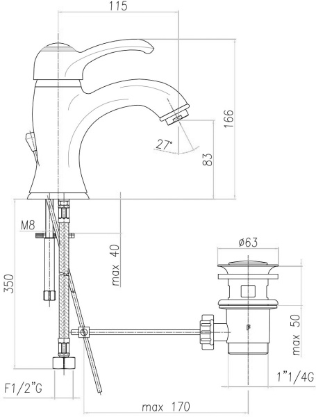 Смеситель для раковины Webert Aurora AU830102060 медь