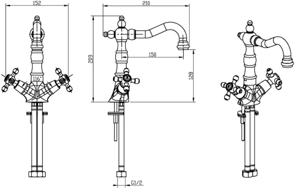 Смеситель для раковины Boheme Tradizionale Oro 292 золото