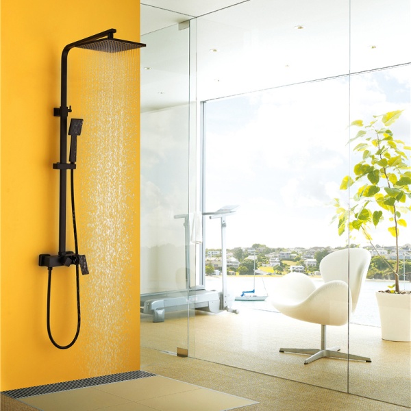 Душевая система со смесителем Abber Daheim AF8220B монтаж настенная без термостата черный матовый