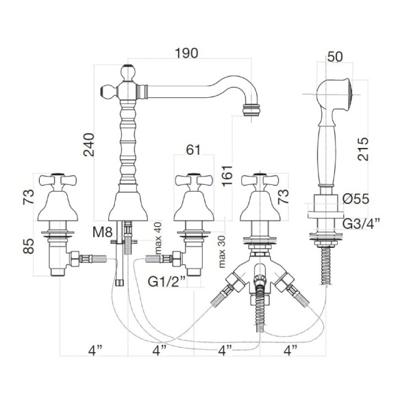 Смеситель для ванны Webert Armony AM730402060 на борт ванны 
без термостата медь