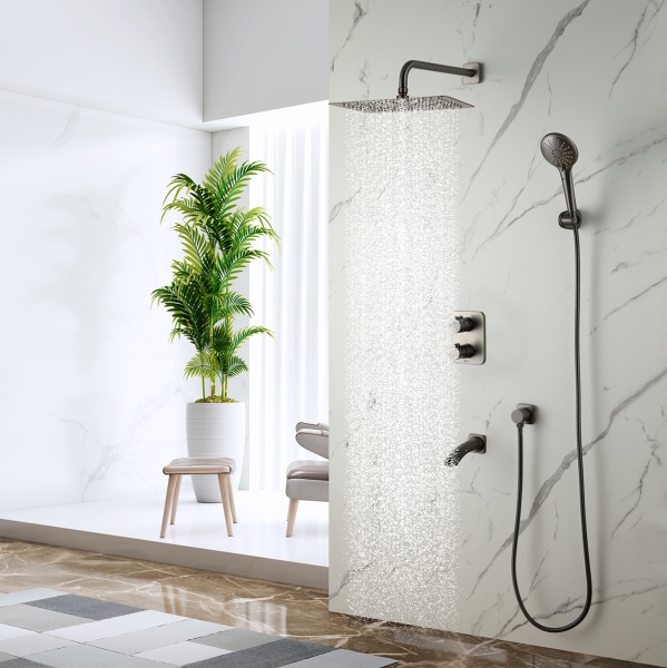 Душевая система со смесителем Lemark Bronx LM3742GM монтаж встраиваемая в стену без термостата графит