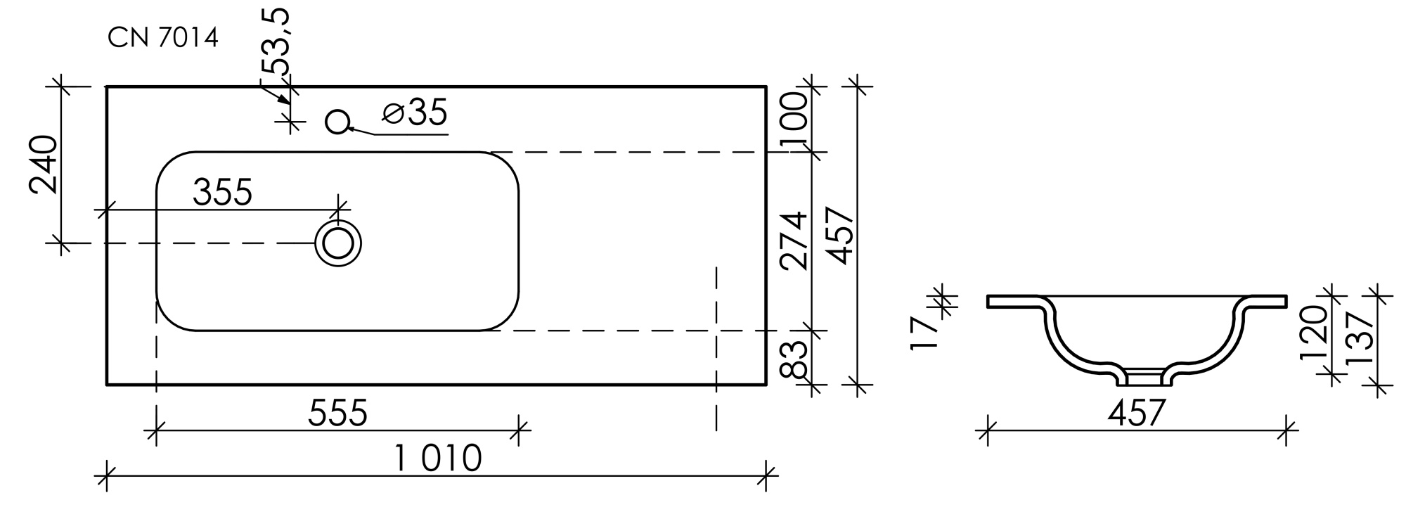 Раковина встраиваемая сверху прямоугольная Ceramica Nova Element CN7014 фарфор цвет белый