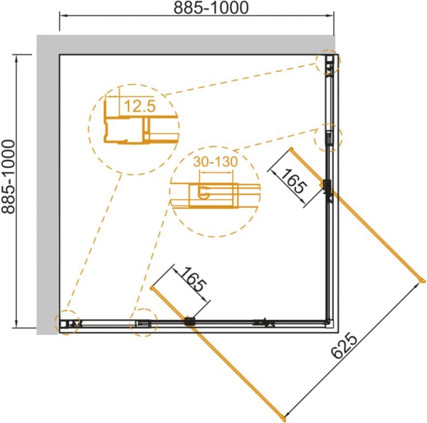 Душевой угол Cezares Variante VARIANTE-A/AH-2-90/100-C-Cr квадратная   стекла прозрачные, профиль хром