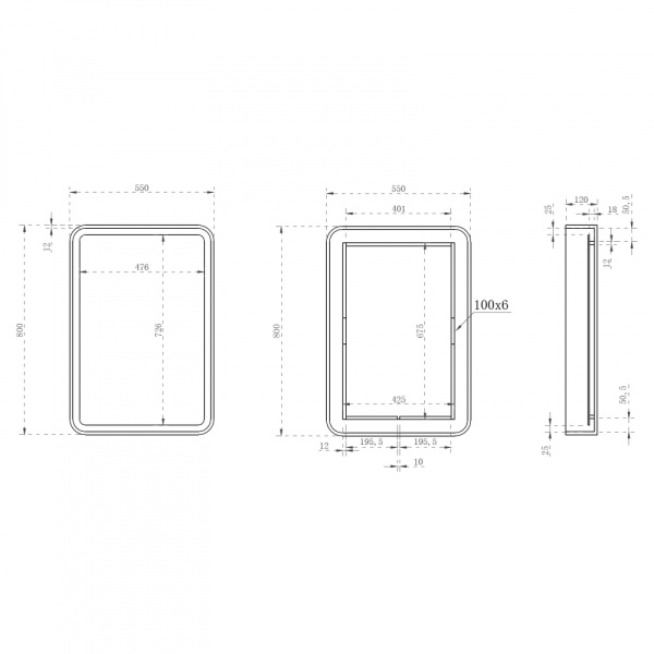 Зеркало с подсветкой Abber Kristall AT6701Opal 55x80 сенсор