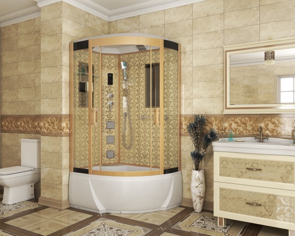 Душевая кабина с крышей Niagara Luxe 7712GL прямоугольная-асимметричная   стекла , профиль золото