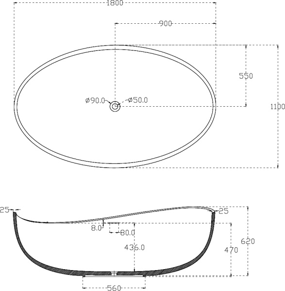 Акриловая ванна Abber  AB9239 180x110