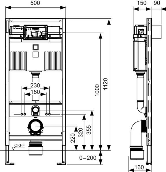 Инсталляция для подвесного унитаза TECE Profil 9300302 механическая