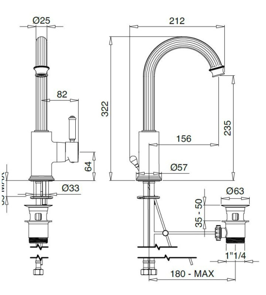 Смеситель для раковины Cezares Olimp OLIMP-LSM2-03/24-L золото 24 карат