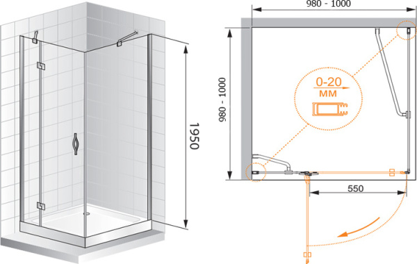 Душевой угол Cezares Bergamo BERGAMO-A-1-100-C-Cr-L квадратная   стекла прозрачные, профиль хром