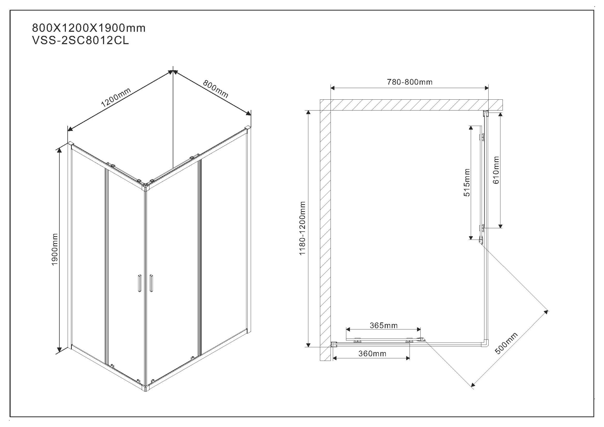 Душевой угол Vincea Scala VSS-2SC8012CL прямоугольный 120x80 стекла прозрачные, профиль хром