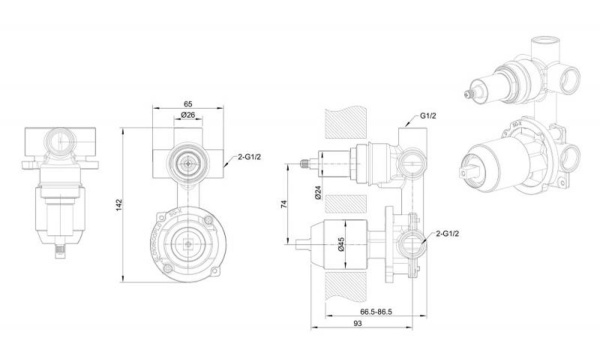 Встраиваемая часть смесителя Bravat Built-in D969BW-B-ENG черный 