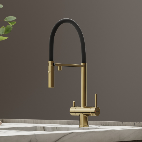 Смеситель для кухни Sancos Imola SC4010BGbh с подключением к фильтру брашированное золото