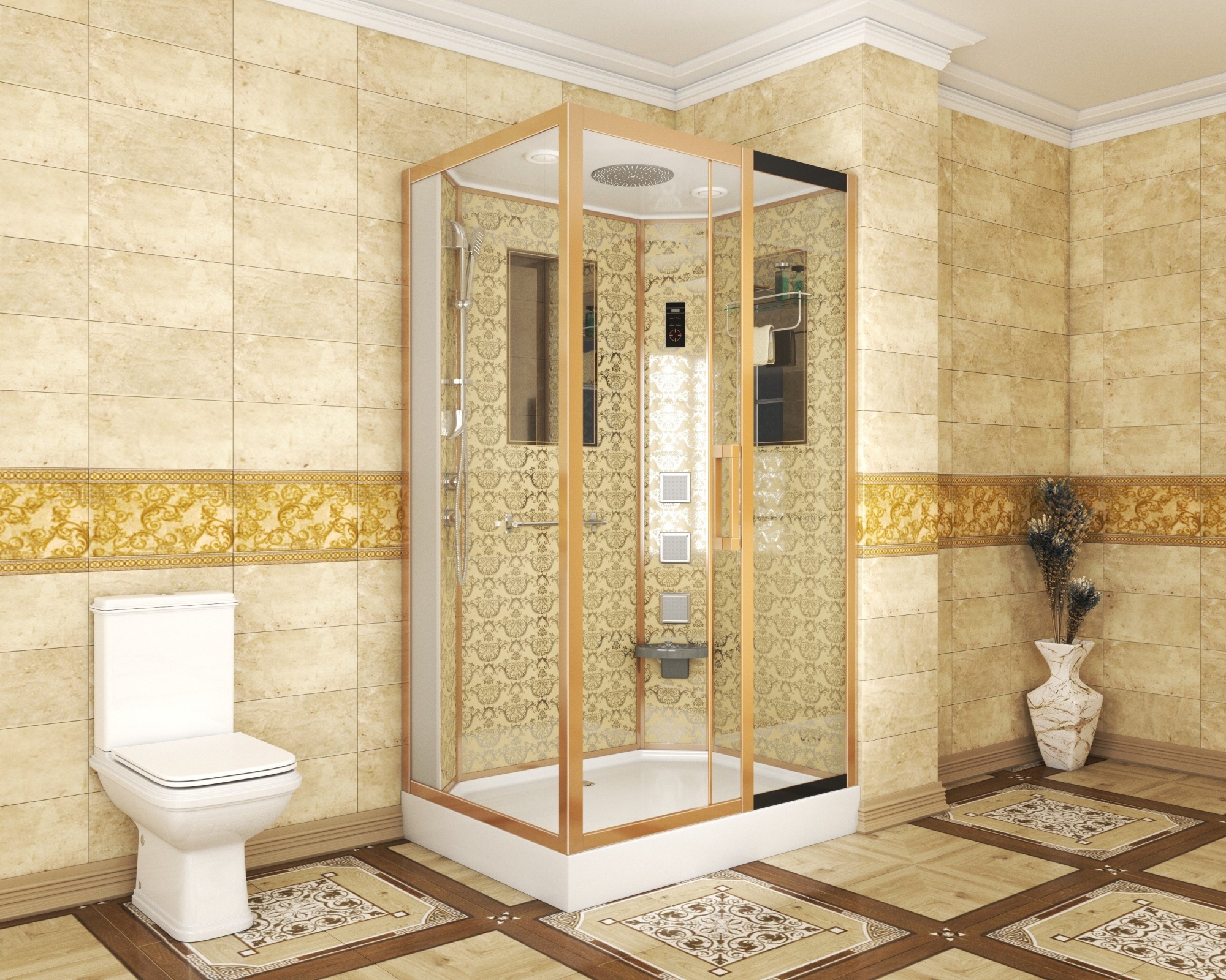 Душевая кабина с крышей Niagara Luxe 7711GR прямоугольная   стекла , профиль золото