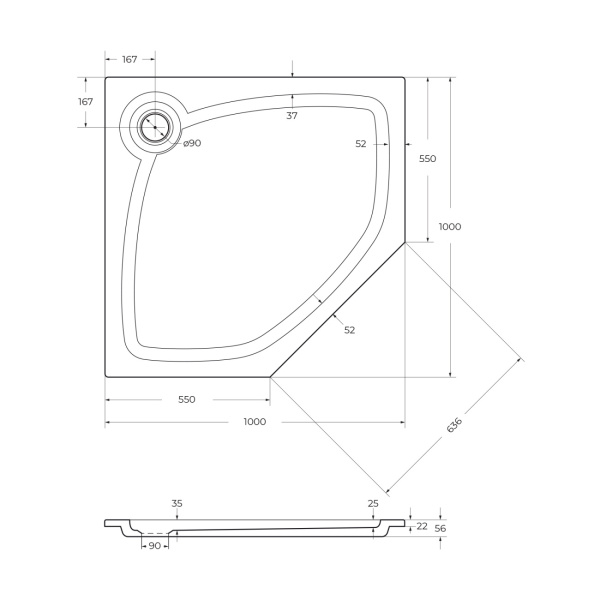 Душевой поддон низкий Cezares Tray TRAY-S-P-100-56-W пятиугольный литьевой мрамор 100x100 белый