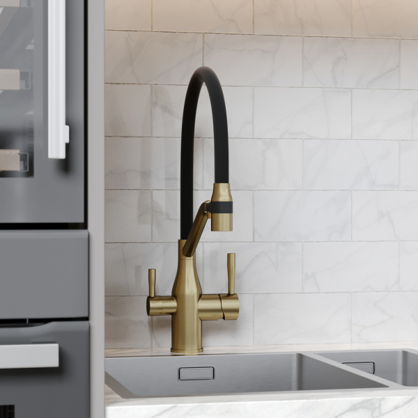 Смеситель для кухни Sancos Orta SC4008BG с подключением к фильтру брашированное золото/черный