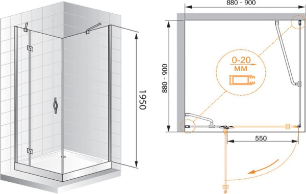 Душевой угол Cezares Bergamo BERGAMO-A-1-90-C-Cr-L квадратная   стекла прозрачные, профиль хром
