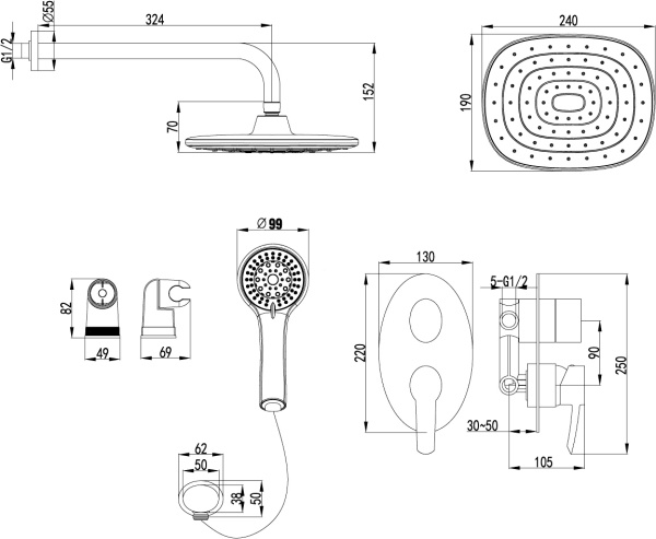 Душевая система со смесителем Lemark Atlantiss LM3229C монтаж встраиваемая в стену без термостата хром